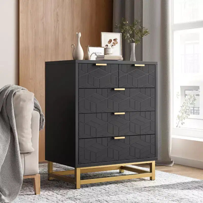Commode de rangement à tiroirs, commode de chambre à coucher, organiseur de commode de 53,5 cm avec poignée et pieds en métal