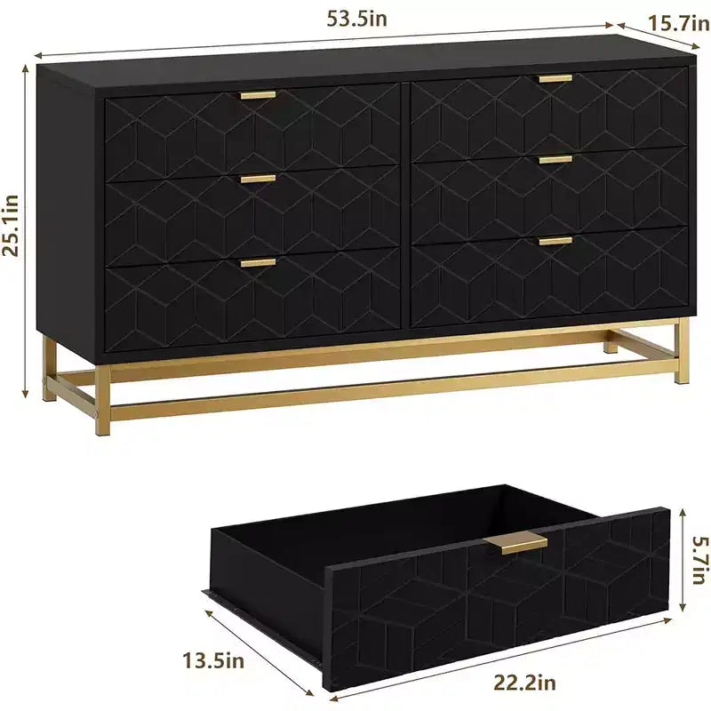 Commode de rangement à tiroirs, commode de chambre à coucher, organiseur de commode de 53,5 cm avec poignée et pieds en métal