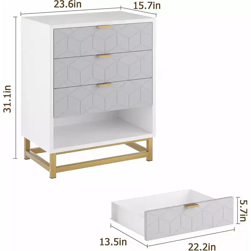 Commode de rangement à tiroirs, commode de chambre à coucher, organiseur de commode de 53,5 cm avec poignée et pieds en métal
