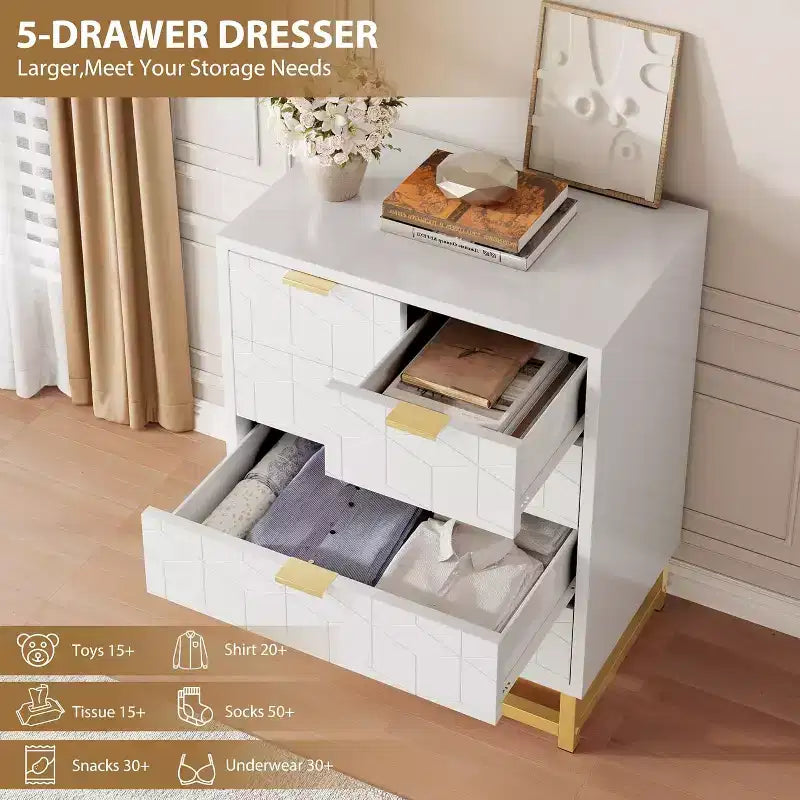 Commode de rangement à tiroirs, commode de chambre à coucher, organiseur de commode de 53,5 cm avec poignée et pieds en métal