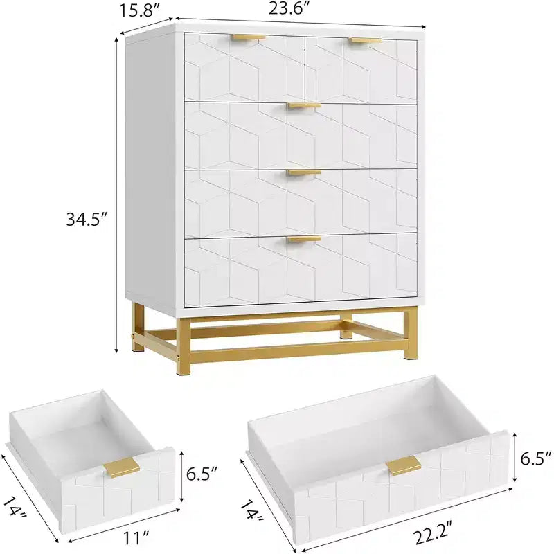 Commode de rangement à tiroirs, commode de chambre à coucher, organiseur de commode de 53,5 cm avec poignée et pieds en métal