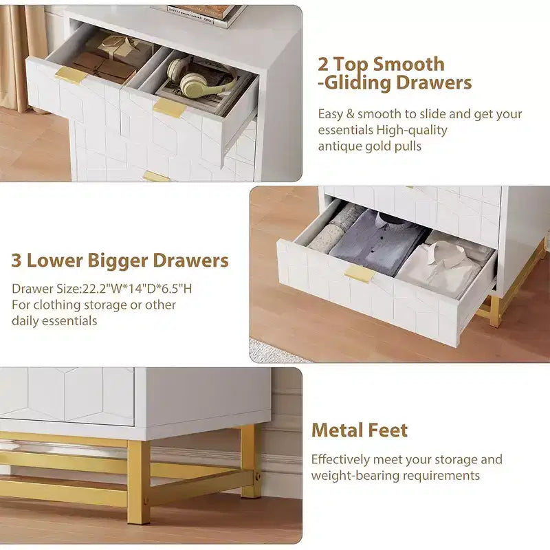 Commode de rangement à tiroirs, commode de chambre à coucher, organiseur de commode de 53,5 cm avec poignée et pieds en métal