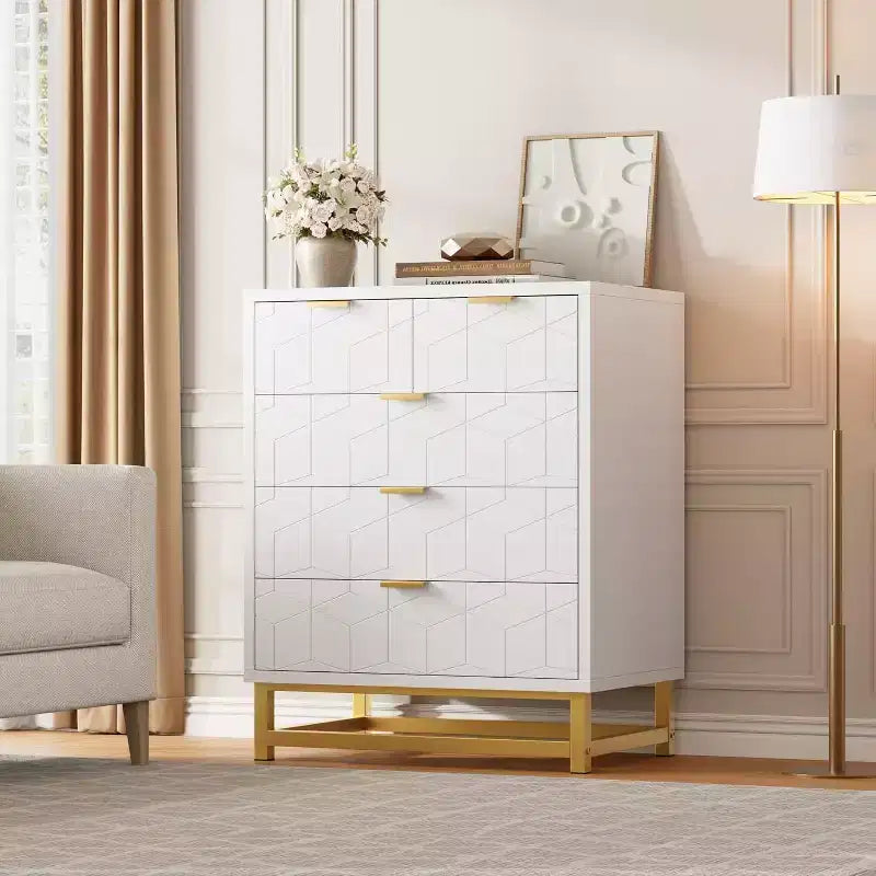 Drawer Storage Cabinet, Dresser for Bedroom, 53.5 Dresser Organizer with Metal Handle and Legs