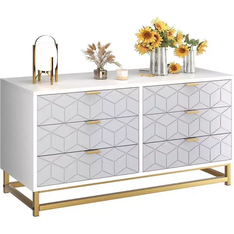 Drawer Storage Cabinet, Dresser for Bedroom, 53.5 Dresser Organizer with Metal Handle and Legs