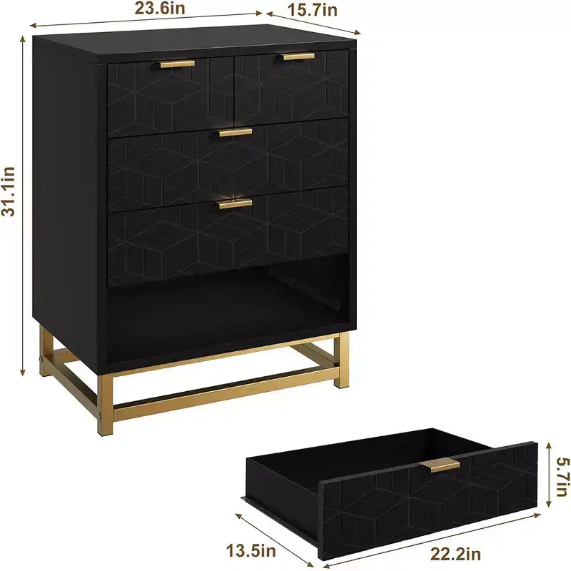 Commode de rangement à tiroirs, commode de chambre à coucher, organiseur de commode de 53,5 cm avec poignée et pieds en métal