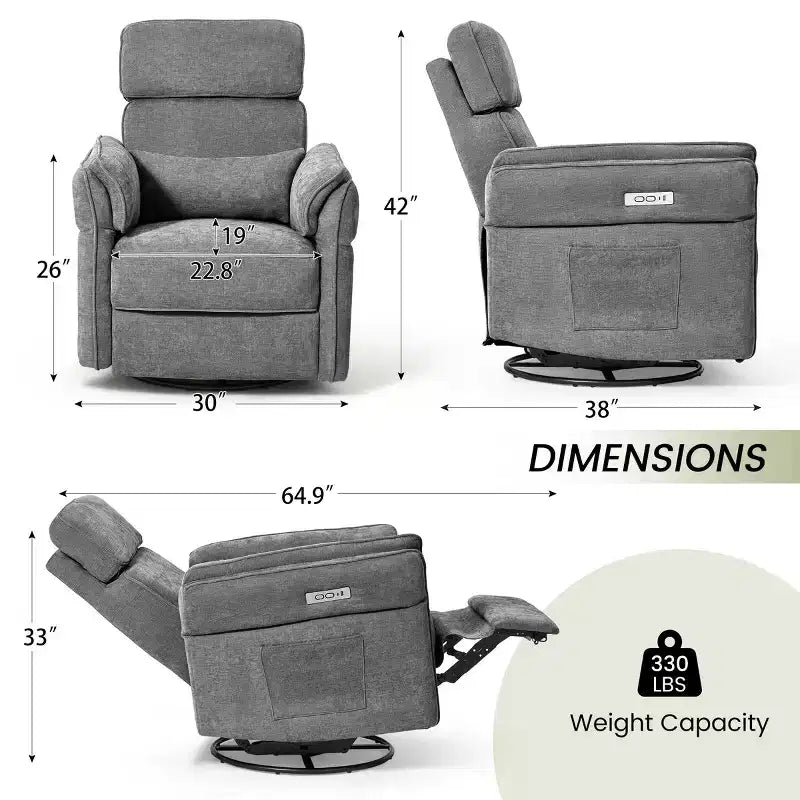 EROMMY Swivel Recliner Glider With Adjustable Headrests & Armrests