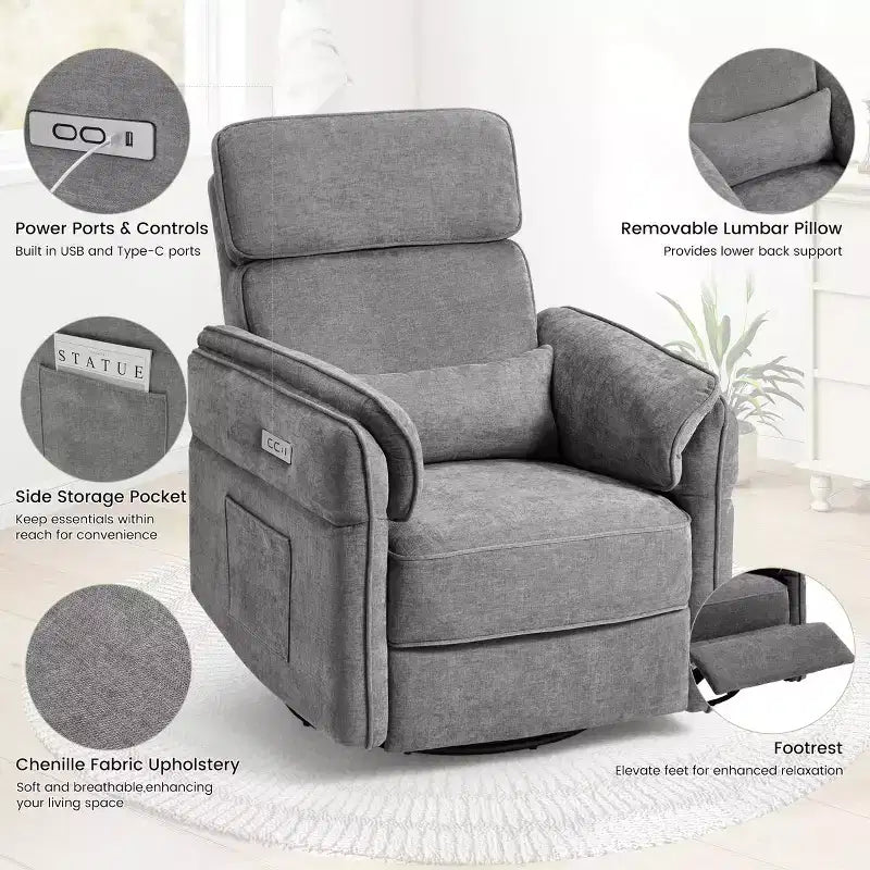 EROMMY Swivel Recliner Glider With Adjustable Headrests & Armrests