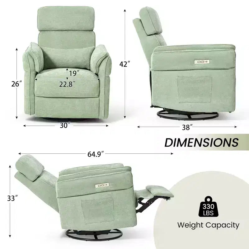 EROMMY Swivel Recliner Glider With Adjustable Headrests & Armrests