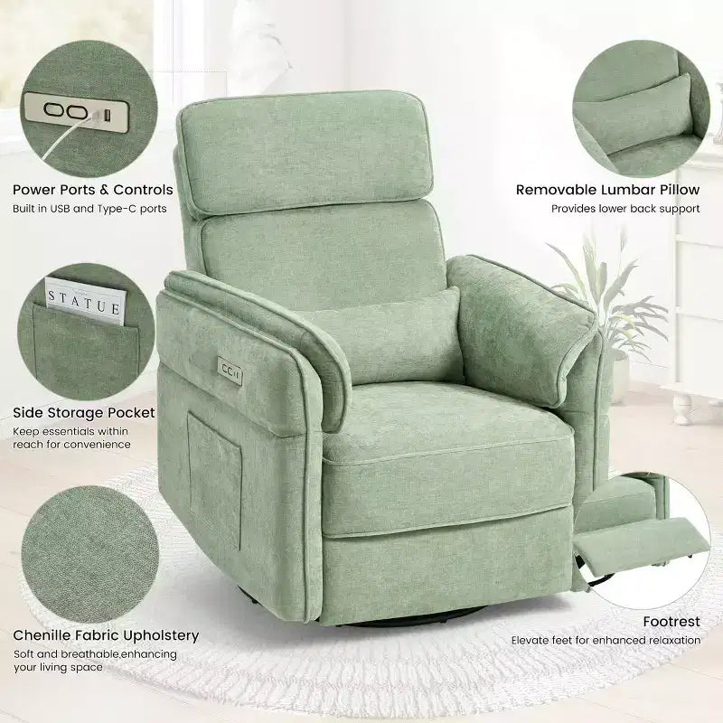 EROMMY Swivel Recliner Glider With Adjustable Headrests & Armrests