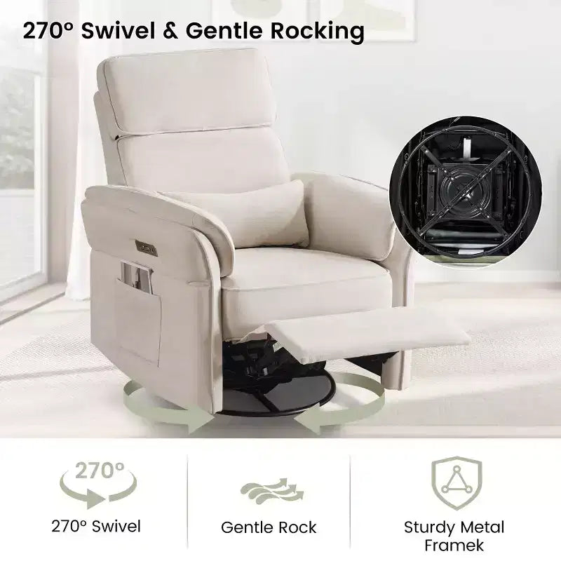 EROMMY Swivel Recliner Glider With Adjustable Headrests & Armrests