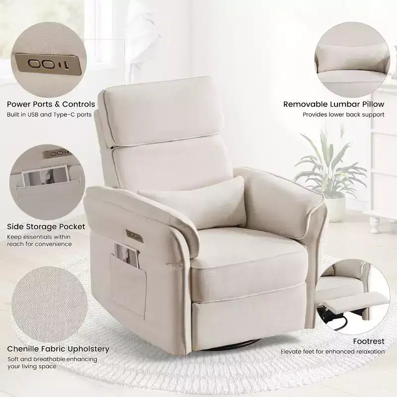 EROMMY Swivel Recliner Glider With Adjustable Headrests & Armrests