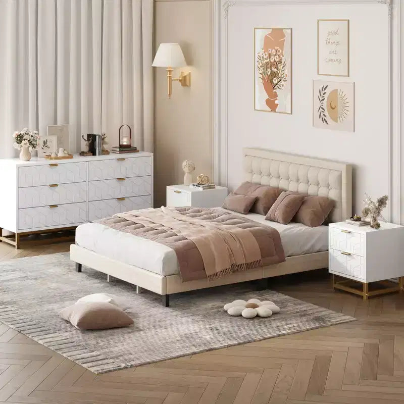 Dresser for Bedroom, 53.5 Large Dresser Organizer, 6 Drawer Dresser with Golden Metal Handle and Legs, Dressers with Drawers