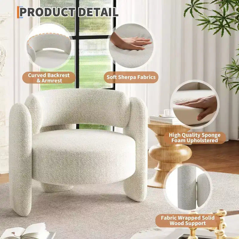 Oversized Chenille Armchair Modern Barrel Accent Chair Upholstered Mid-Century Round Chair With Open Back Single Sofa Extra