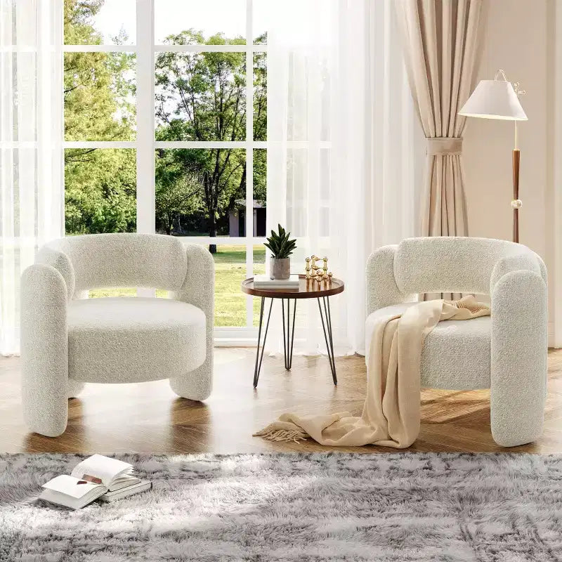 Oversized Chenille Armchair Modern Barrel Accent Chair Upholstered Mid-Century Round Chair With Open Back Single Sofa Extra