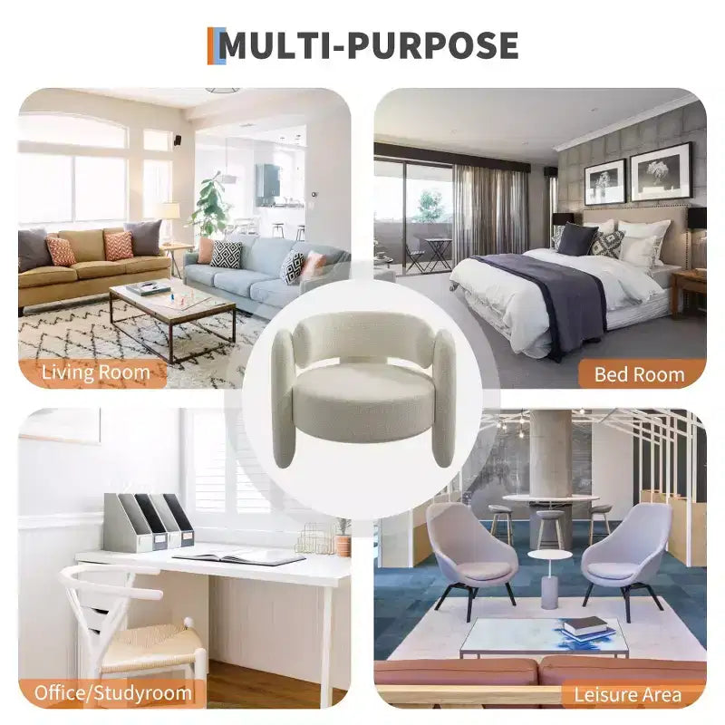 Oversized Chenille Armchair Modern Barrel Accent Chair Upholstered Mid-Century Round Chair With Open Back Single Sofa Extra