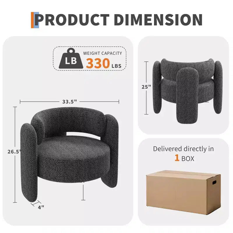 Oversized Chenille Armchair Modern Barrel Accent Chair Upholstered Mid-Century Round Chair With Open Back Single Sofa Extra