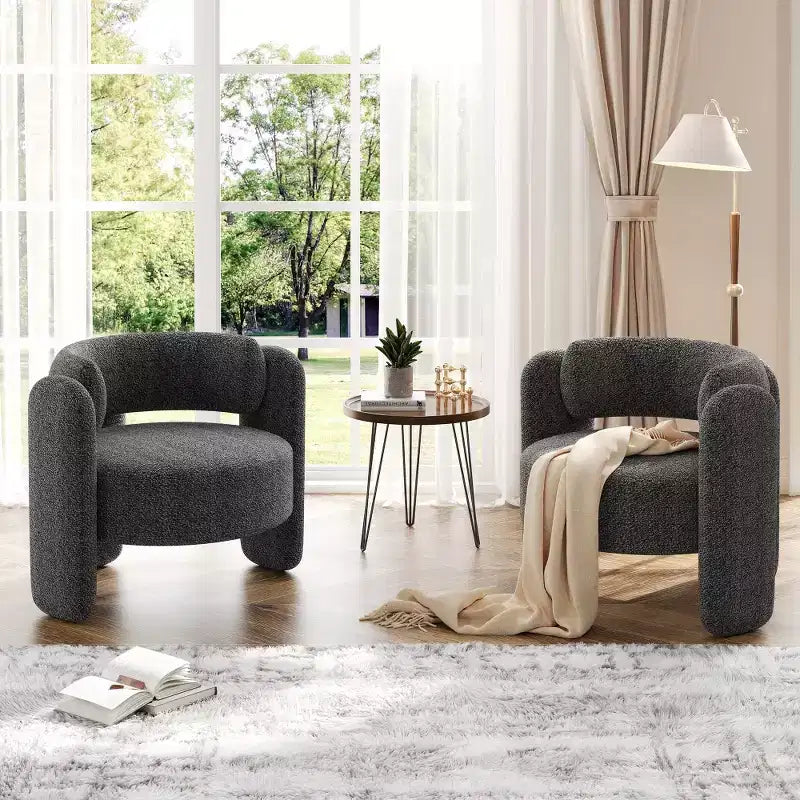 Oversized Chenille Armchair Modern Barrel Accent Chair Upholstered Mid-Century Round Chair With Open Back Single Sofa Extra