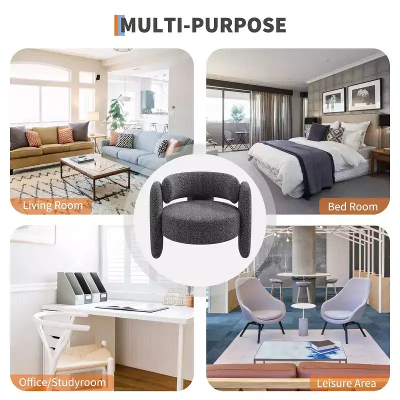 Oversized Chenille Armchair Modern Barrel Accent Chair Upholstered Mid-Century Round Chair With Open Back Single Sofa Extra