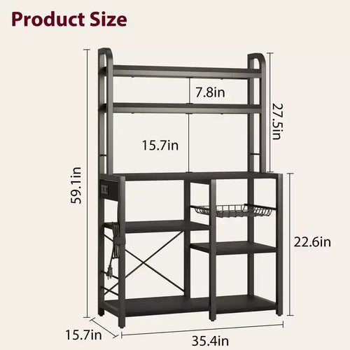 6 Tier Bakers Rack with Power OutletMicrowave Stand and Coffee Bar Table for Kitchen Storage of Spices, and Pans