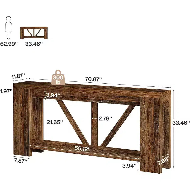 Lantine 70.9-Inch Long Console Table, 2-Tier Farmhouse Sofa Table Behind Couch, Large Entry Console with Storage for Hallway, Foyer