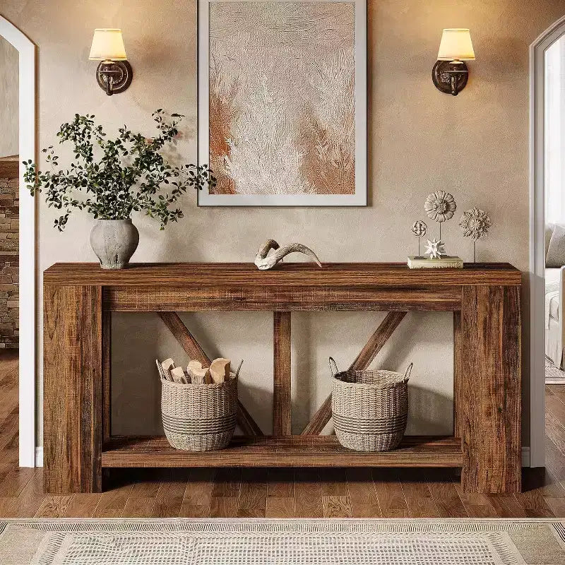 Lantine 70.9-Inch Long Console Table, 2-Tier Farmhouse Sofa Table Behind Couch, Large Entry Console with Storage for Hallway, Foyer
