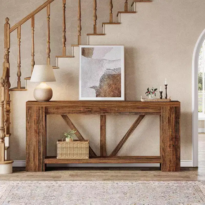 Lantine 70.9-Inch Long Console Table, 2-Tier Farmhouse Sofa Table Behind Couch, Large Entry Console with Storage for Hallway, Foyer