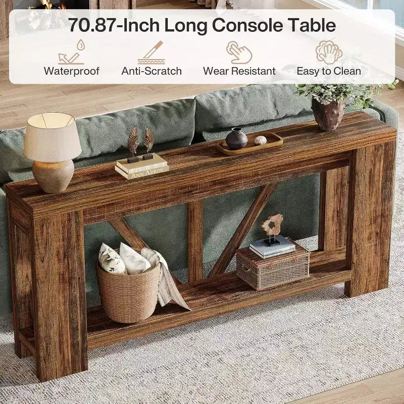 Lantine 70.9-Inch Long Console Table, 2-Tier Farmhouse Sofa Table Behind Couch, Large Entry Console with Storage for Hallway, Foyer