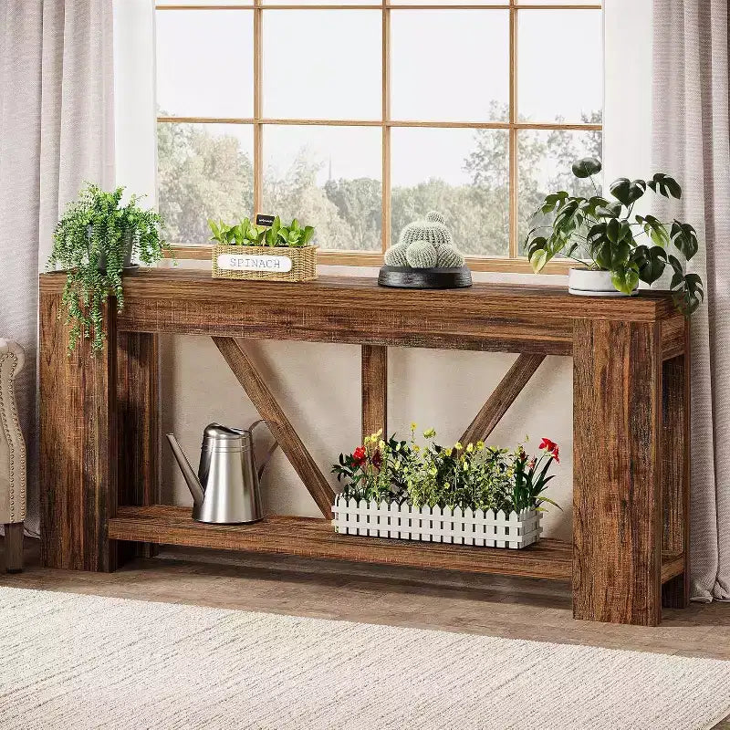 Lantine 70.9-Inch Long Console Table, 2-Tier Farmhouse Sofa Table Behind Couch, Large Entry Console with Storage for Hallway, Foyer