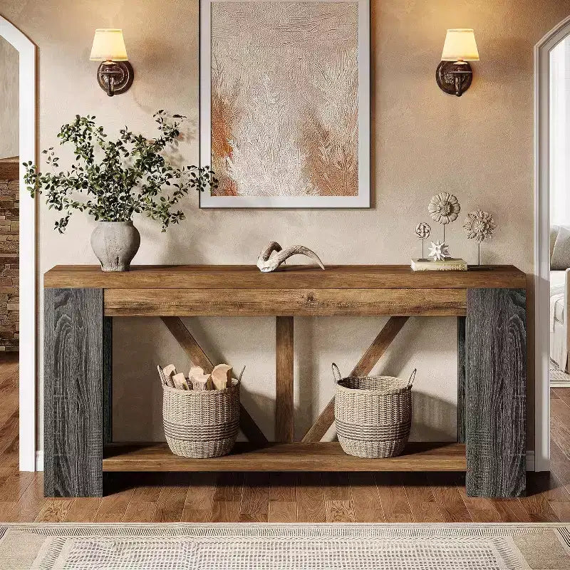 Lantine 70.9-Inch Long Console Table, 2-Tier Farmhouse Sofa Table Behind Couch, Large Entry Console with Storage for Hallway, Foyer