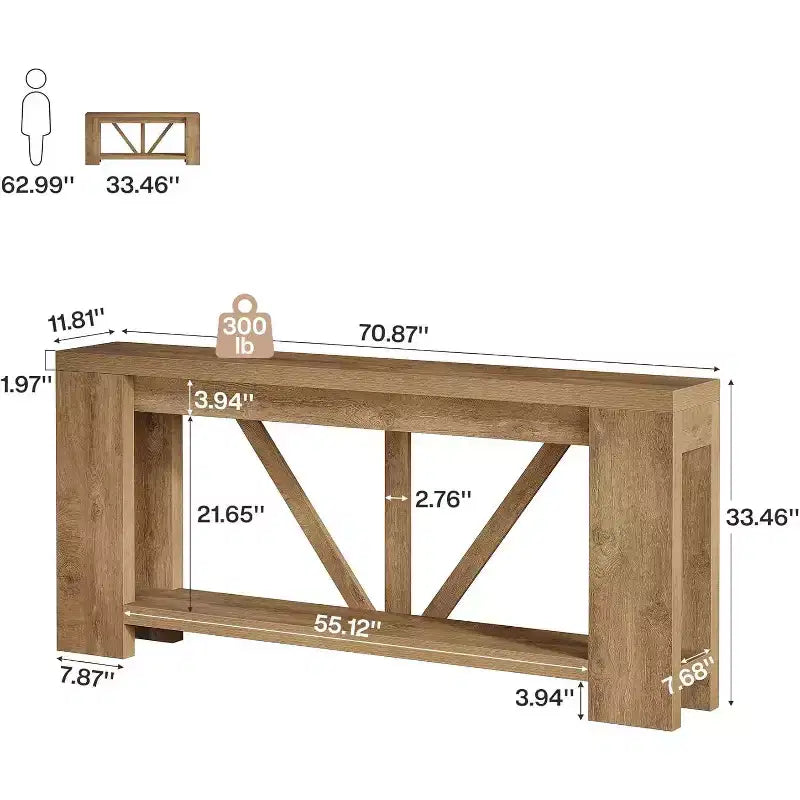Lantine 70.9-Inch Long Console Table, 2-Tier Farmhouse Sofa Table Behind Couch, Large Entry Console with Storage for Hallway, Foyer