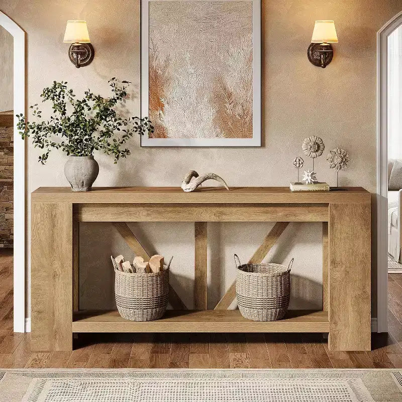 Lantine 70.9-Inch Long Console Table, 2-Tier Farmhouse Sofa Table Behind Couch, Large Entry Console with Storage for Hallway, Foyer