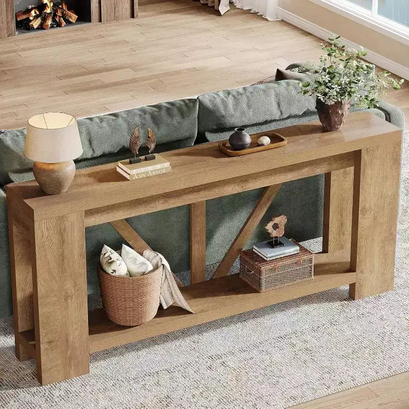 Lantine 70.9-Inch Long Console Table, 2-Tier Farmhouse Sofa Table Behind Couch, Large Entry Console with Storage for Hallway, Foyer