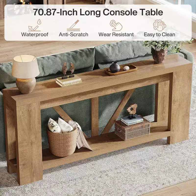Lantine 70.9-Inch Long Console Table, 2-Tier Farmhouse Sofa Table Behind Couch, Large Entry Console with Storage for Hallway, Foyer