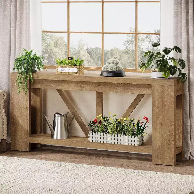 Lantine 70.9-Inch Long Console Table, 2-Tier Farmhouse Sofa Table Behind Couch, Large Entry Console with Storage for Hallway, Foyer