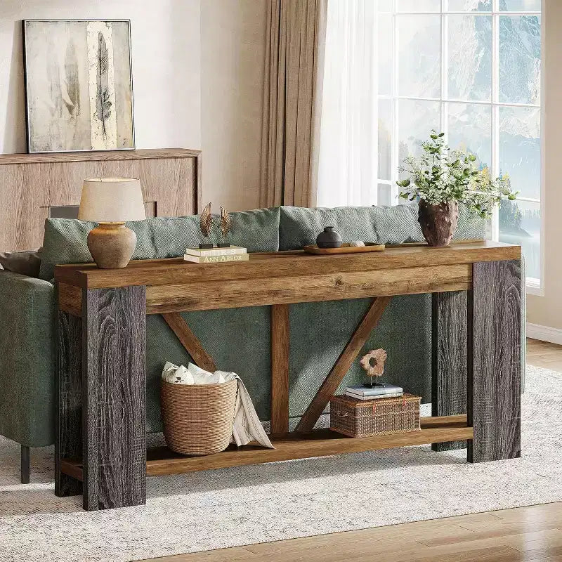 Lantine 70.9-Inch Long Console Table, 2-Tier Farmhouse Sofa Table Behind Couch, Large Entry Console with Storage for Hallway, Foyer