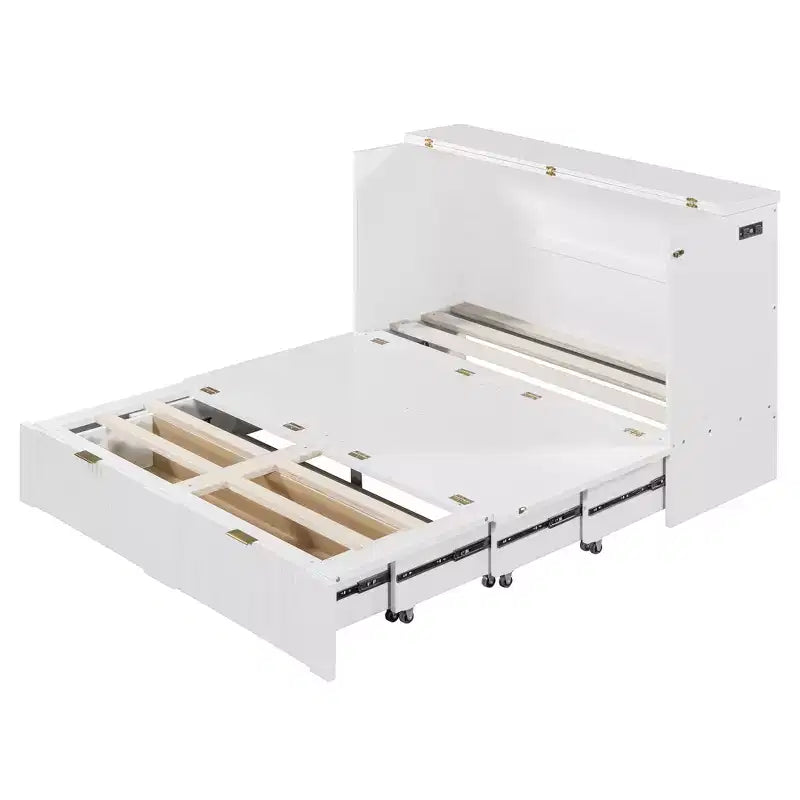 CLIHOME Full Size Murphy Bed with Drawer and Sockets & USB Ports, Pulley Structure Design