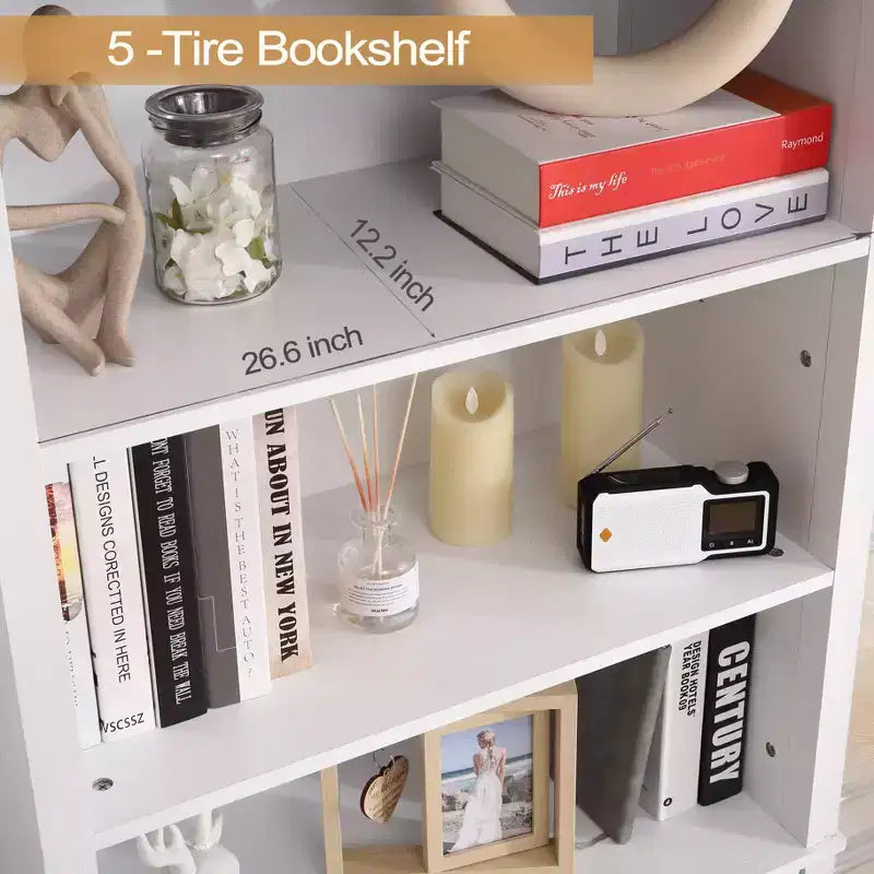 72 Inch High Bookcase with Doors, 6 Wheels Farmhouse Bookcase with Drawers and Adjustable Shelves for Study, Living Room, Bedroom