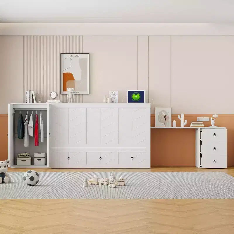 Mobile letto a scomparsa Queen con porta USB, ampio cassetto e armadio/scrivania