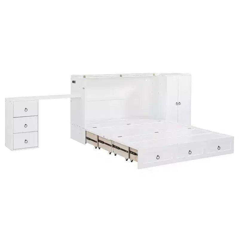 Mobile letto a scomparsa Queen con porta USB, ampio cassetto e armadio/scrivania