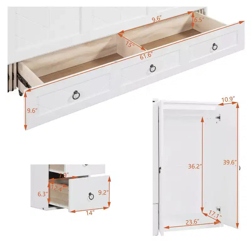 Mobile letto a scomparsa Queen con porta USB, ampio cassetto e armadio/scrivania