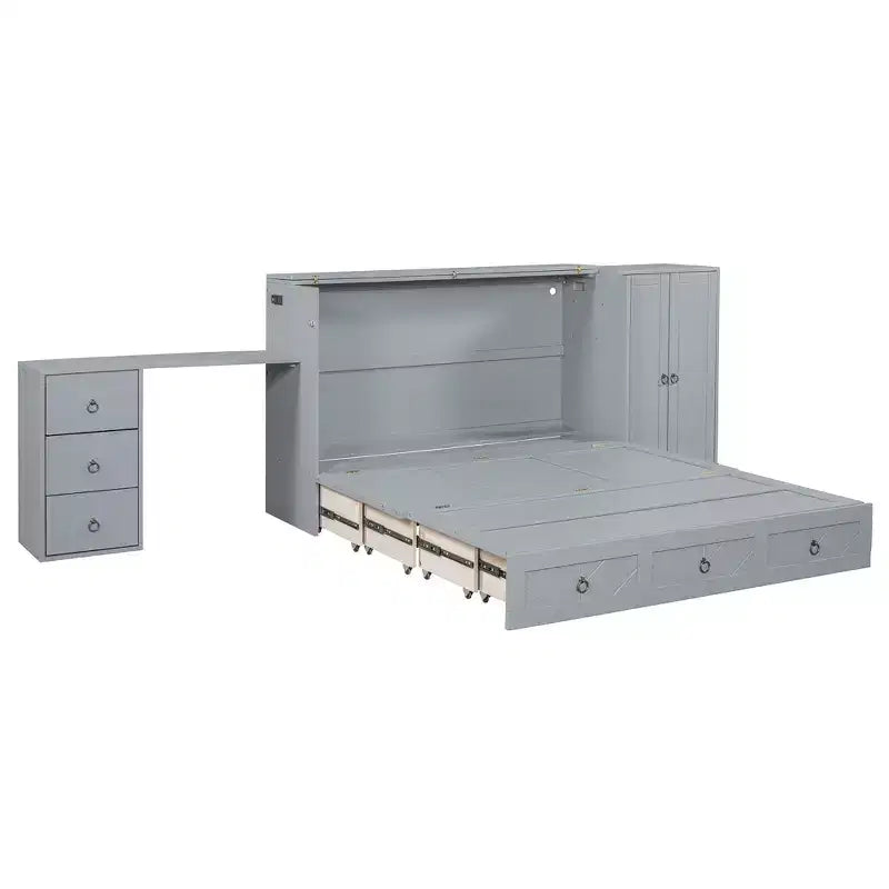 Mobile letto a scomparsa Queen con porta USB, ampio cassetto e armadio/scrivania