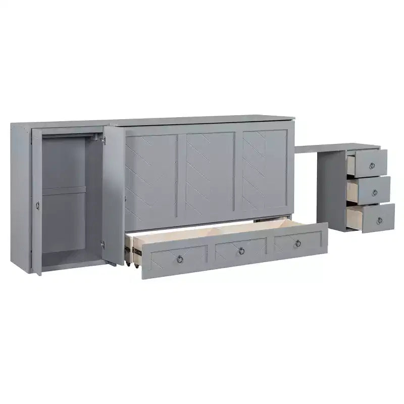 Mobile letto a scomparsa Queen con porta USB, ampio cassetto e armadio/scrivania