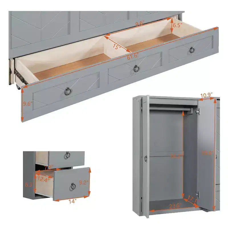 Mobile letto a scomparsa Queen con porta USB, ampio cassetto e armadio/scrivania