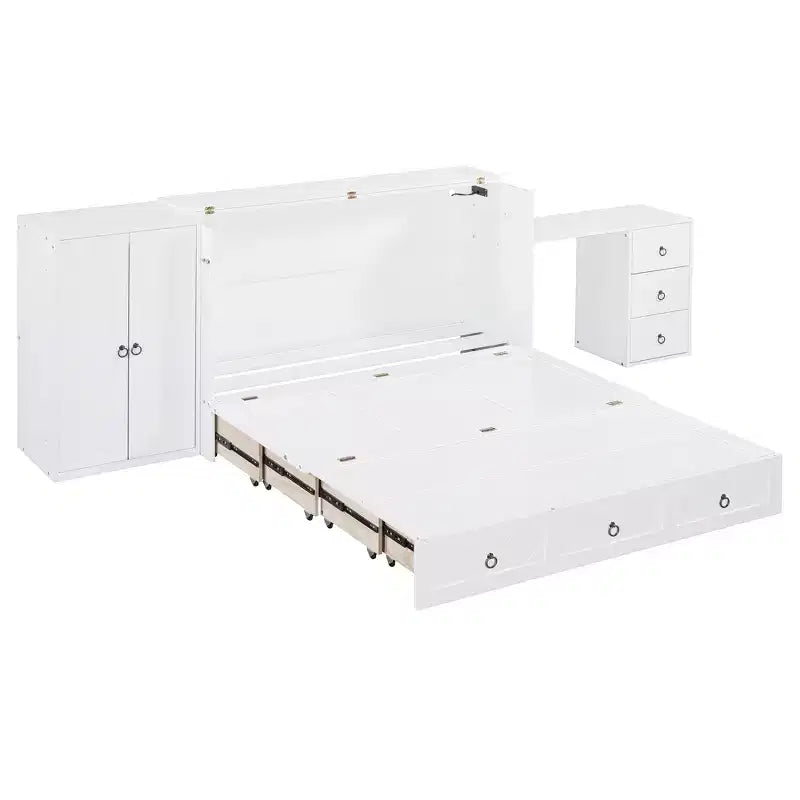 Mobile letto a scomparsa Queen con porta USB, ampio cassetto e armadio/scrivania