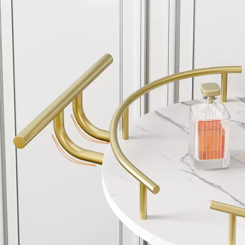 Carrello portavivande/portabar a 3 ripiani in oro con portabottiglie girevole, porta bicchieri e ruote