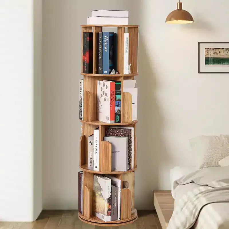 Libreria in legno girevole a 360° a 4 ripiani, espositore da terra