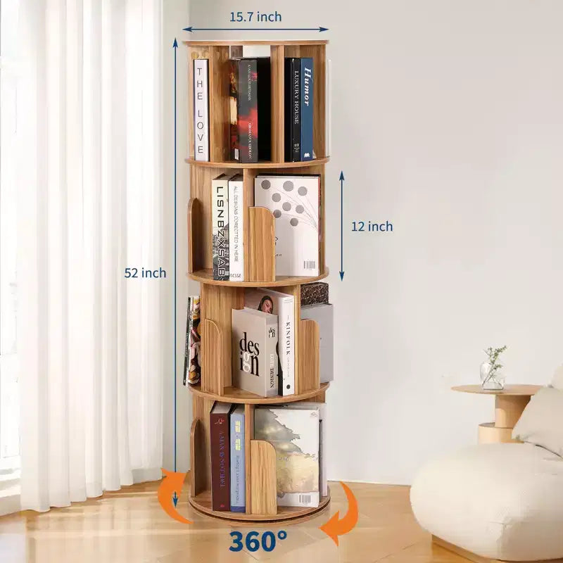 Libreria in legno girevole a 360° a 4 ripiani, espositore da terra