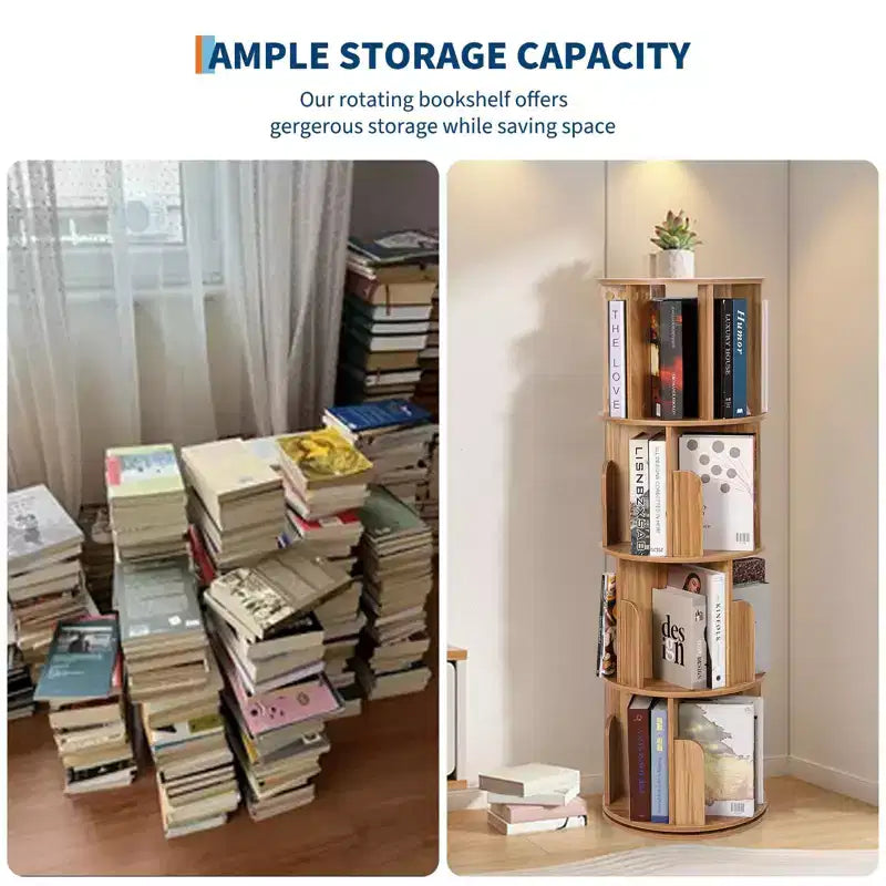 Libreria in legno girevole a 360° a 4 ripiani, espositore da terra
