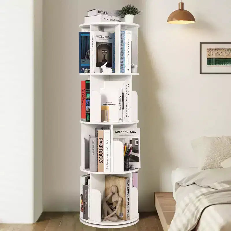 Libreria in legno girevole a 360° a 4 ripiani, espositore da terra