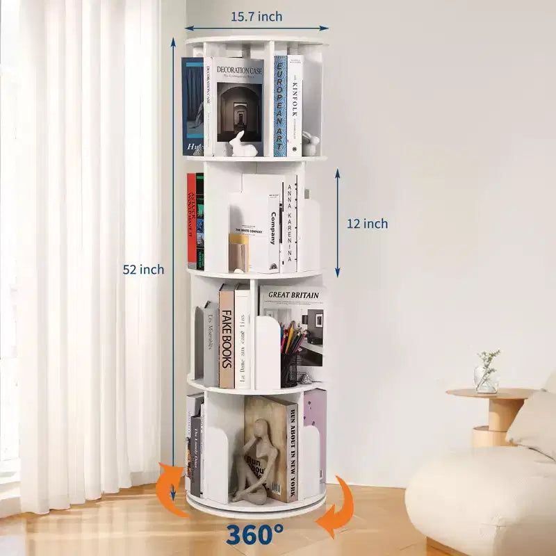 Libreria in legno girevole a 360° a 4 ripiani, espositore da terra